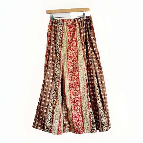 JM Collection Womens Boho Patchwork Maxi Skirt 16 Earthy Festival Elastic Waist - Picture 3 of 9